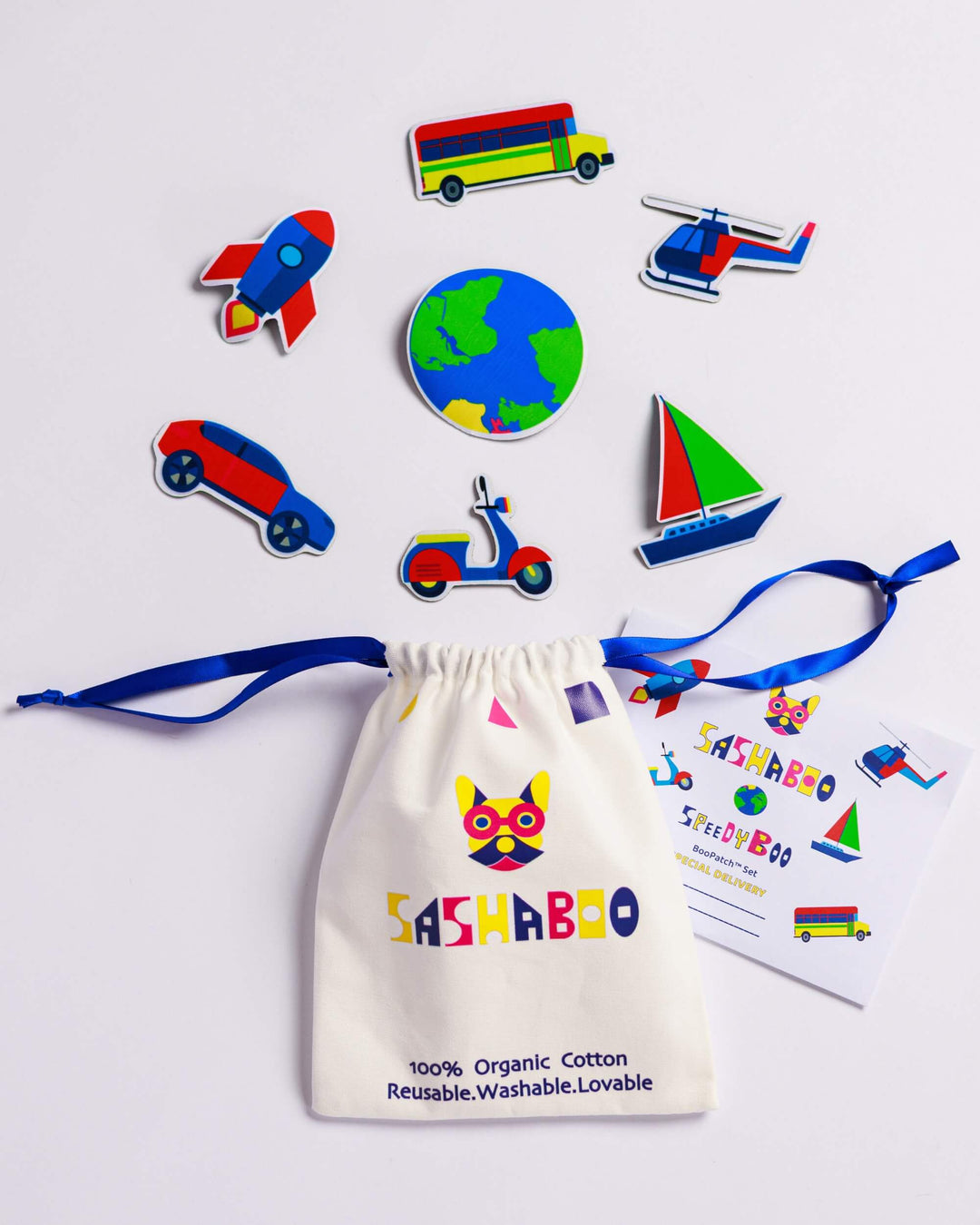 SpeedyBoo BooPatch™ reusable patch set for TeeBoo™ interactive kids T-shirts by SASHABOO.