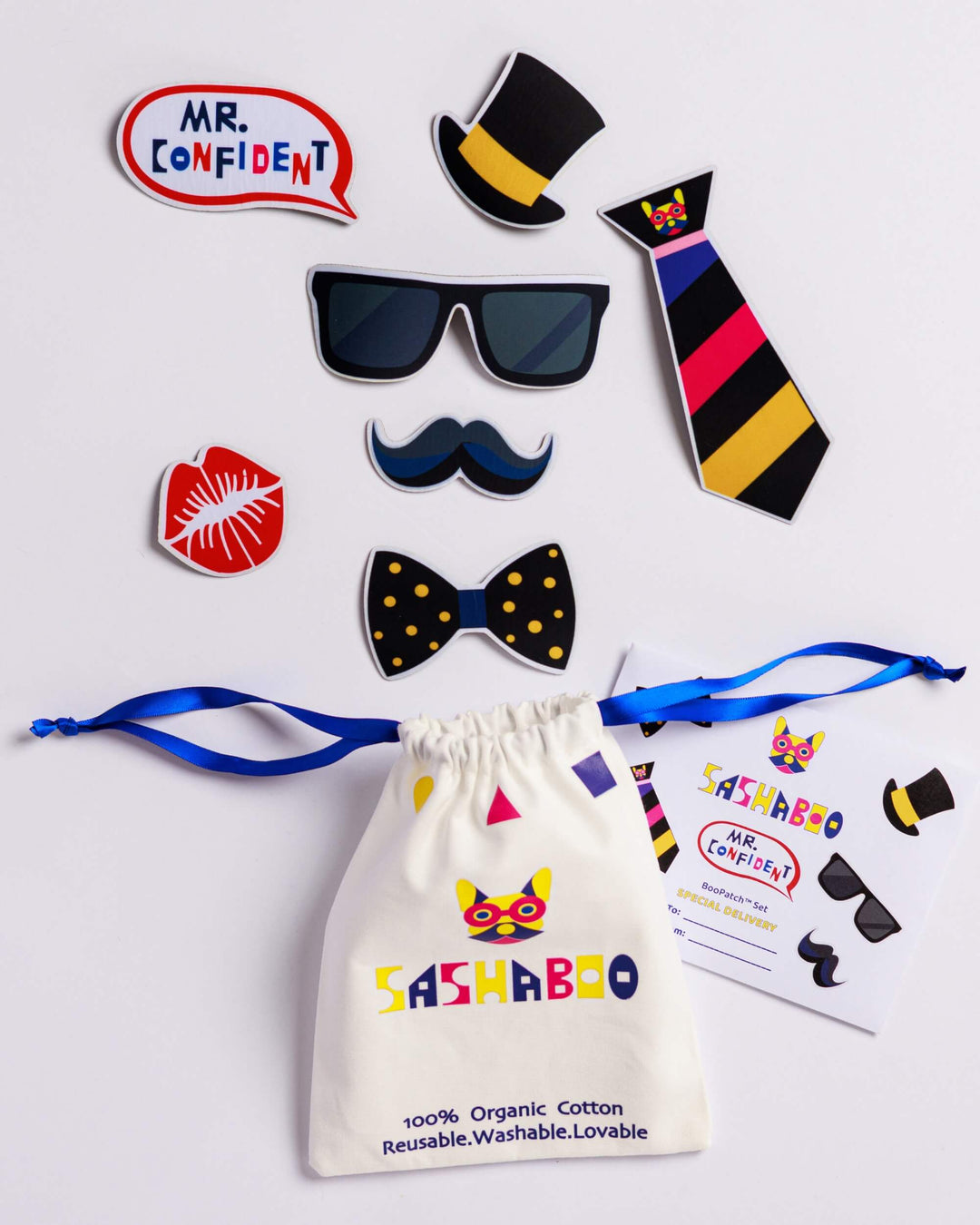 Mr. Confident BooPatch™ reusable patch collection for the TeeBoo™ interactive kids T-shirt.