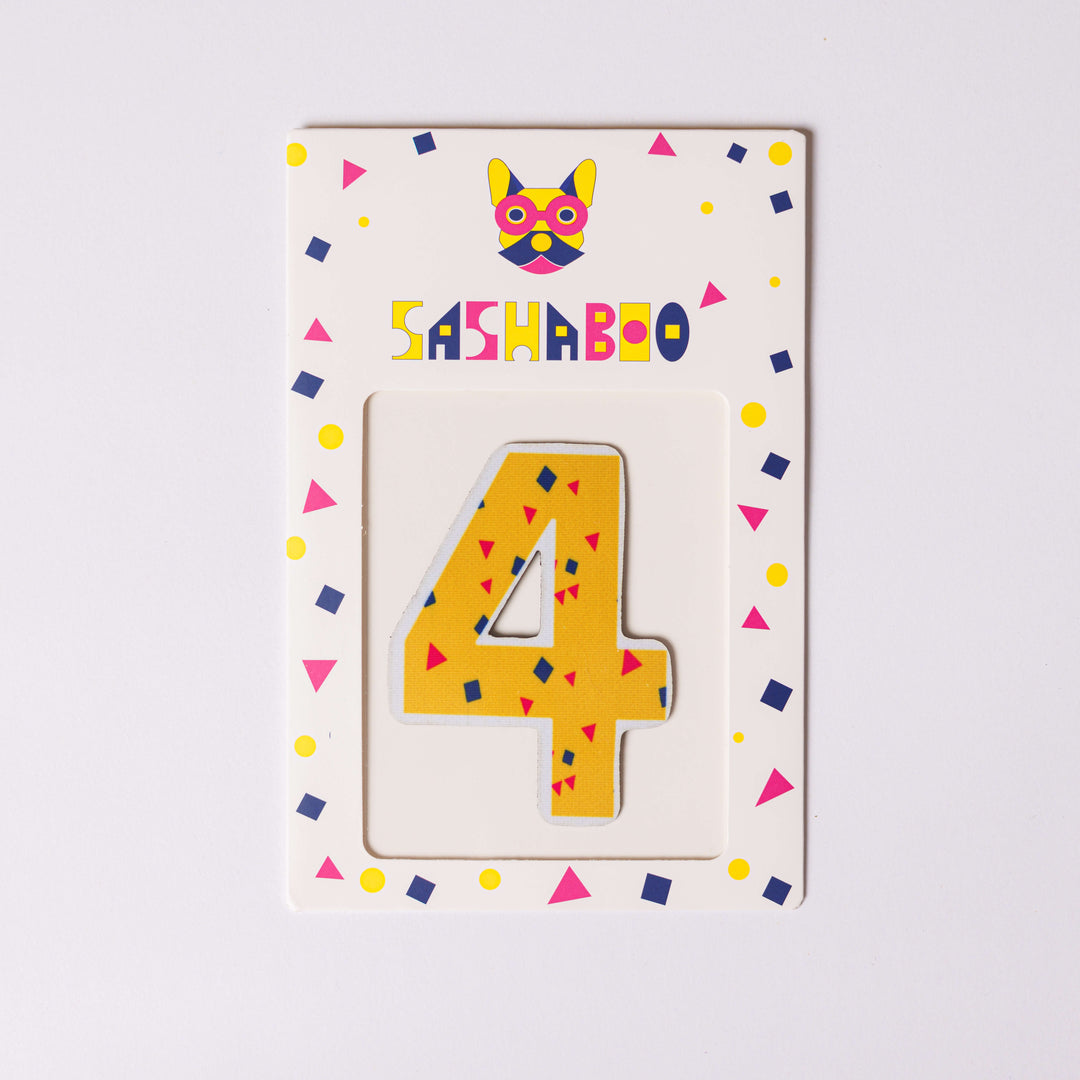 Number 4  reusable patch for kids learning counting maths skills and birthday milestone shirts
